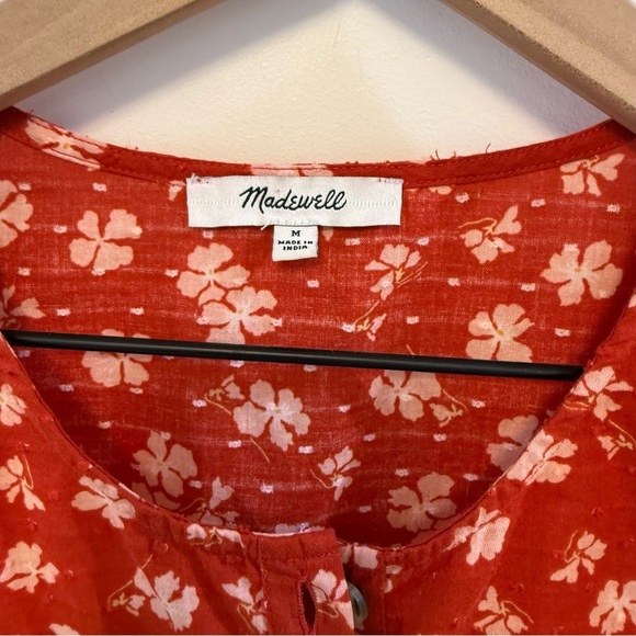 Madewell Puff Sleeve Floral Button- Front Top In Swiss Dot Happy Hibiscus size m - Picture 2 of 8